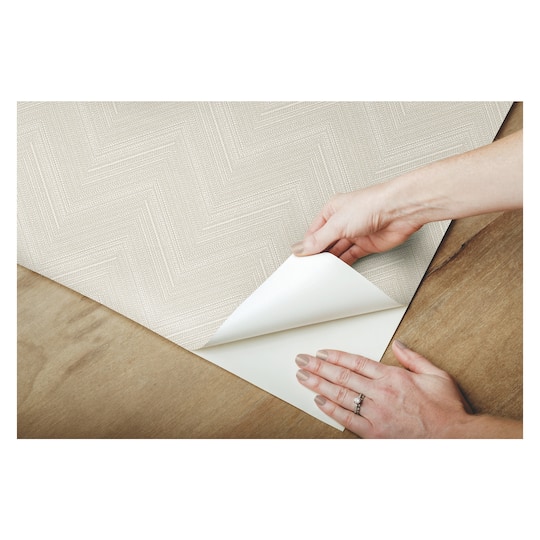 RoomMates White & Beige Herringbone Weave Peel & Stick Wallpaper